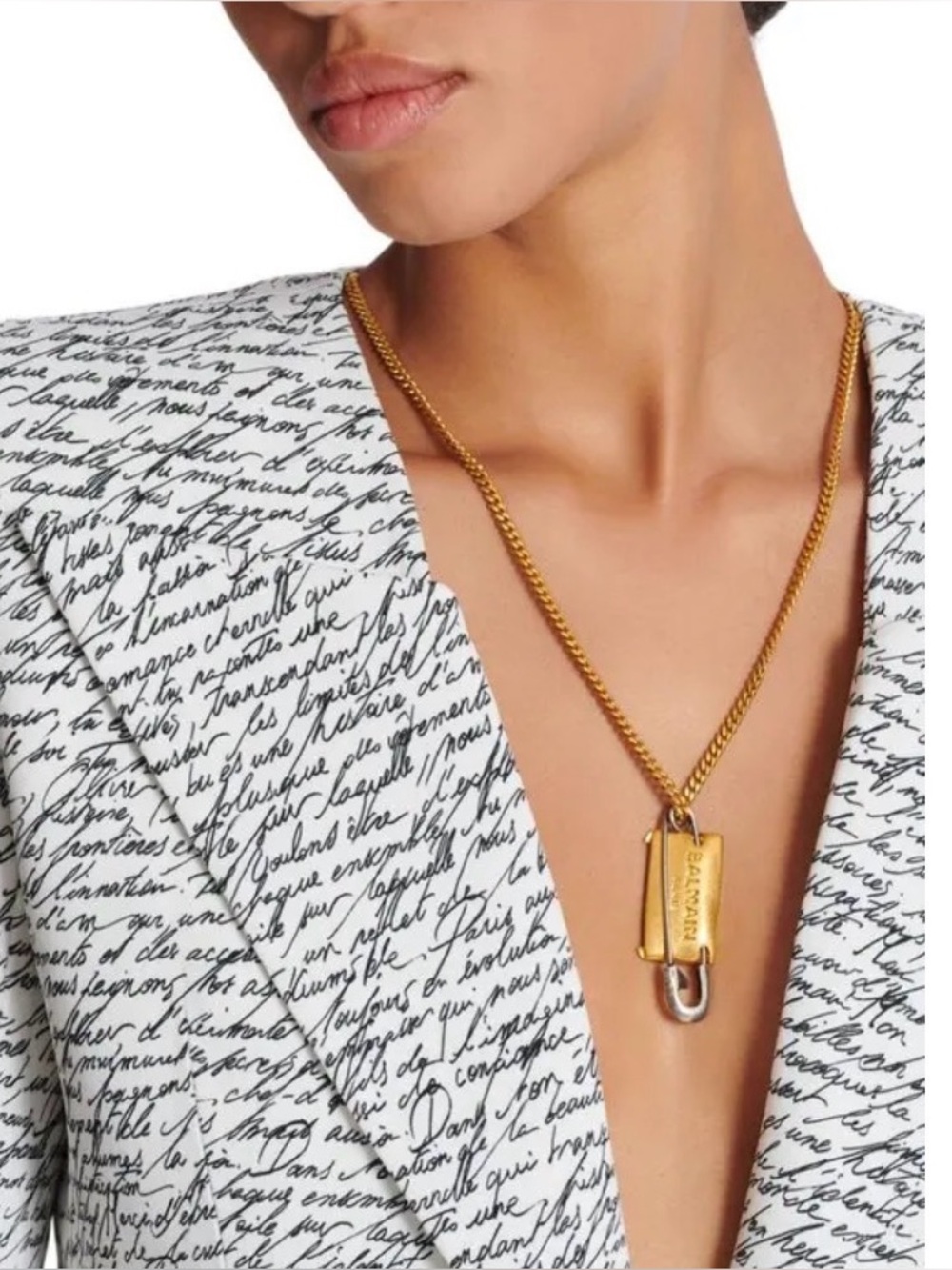 ❌❌sold❌❌Balmain Brass Safety Pin Necklace – Gold & Silver Tone / Full Set / NWT - Picture 5 of 5